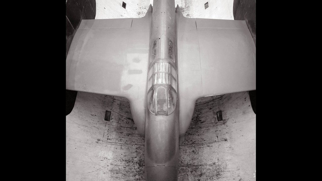 View from above of YP-59A in AWT test section