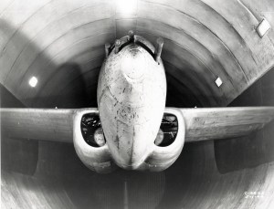 Straight on view of the Bell YP-59A in the AWT test section