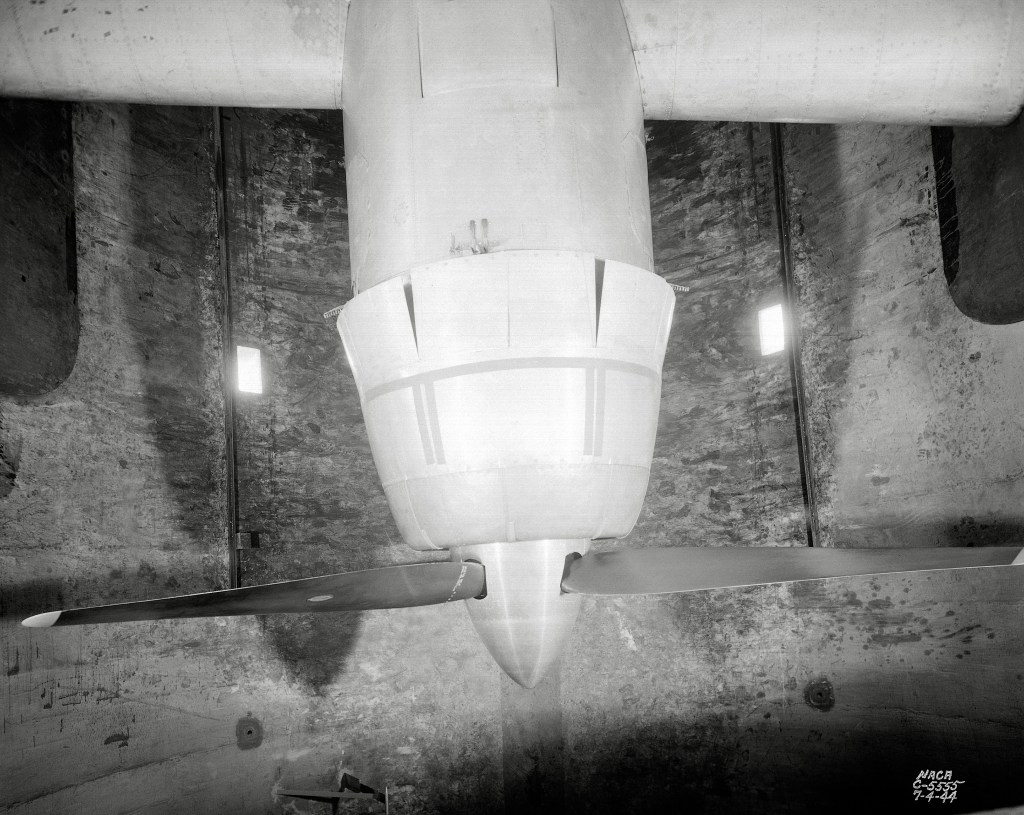 View from above of Wright R-3350 engine in AWT test section