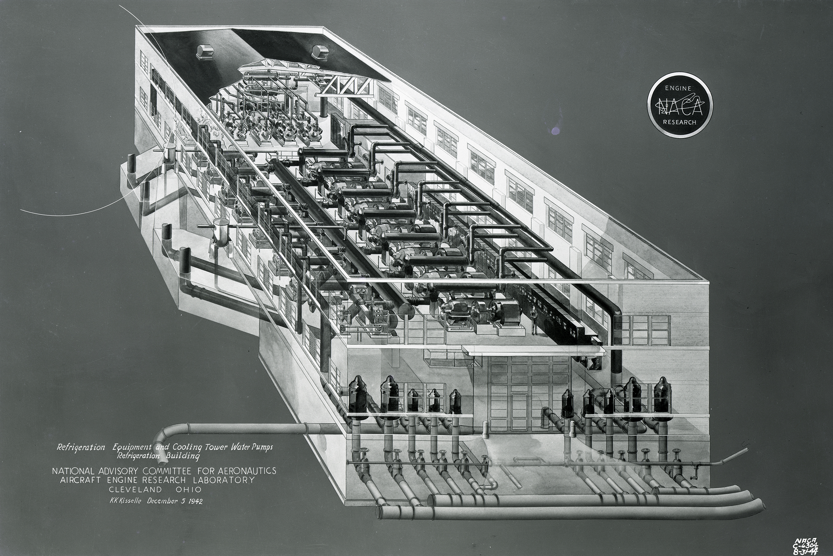 Isometric drawing of the Refrigeration Building and its equipment