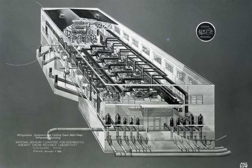 Isometric drawing of the Refrigeration Building and its equipment