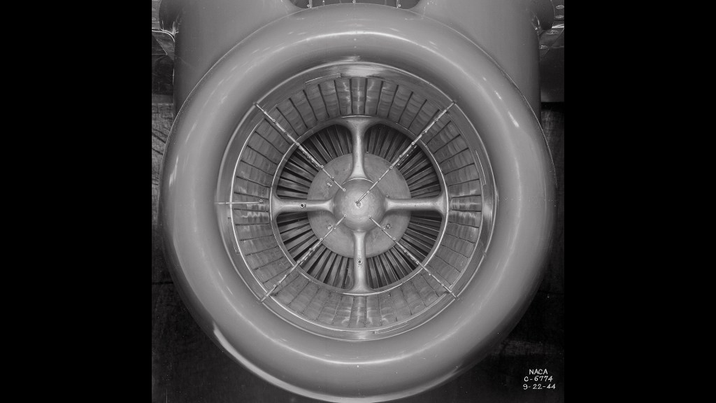 Front view of Westinghouse 19B engine in test section