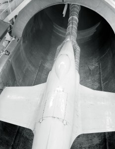 View from above of air pipe linked to engines on P-80 aircraft in AWT