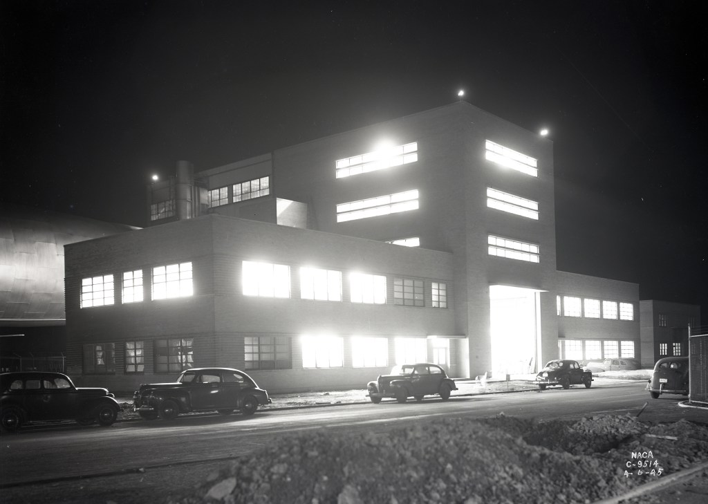 Exterior of the AWT seen from front at night