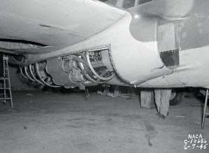 GE I-16 engine underneath Bell YP-59A fuselage