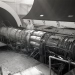 Mechanics work on TG-190 engine in AWT test section.