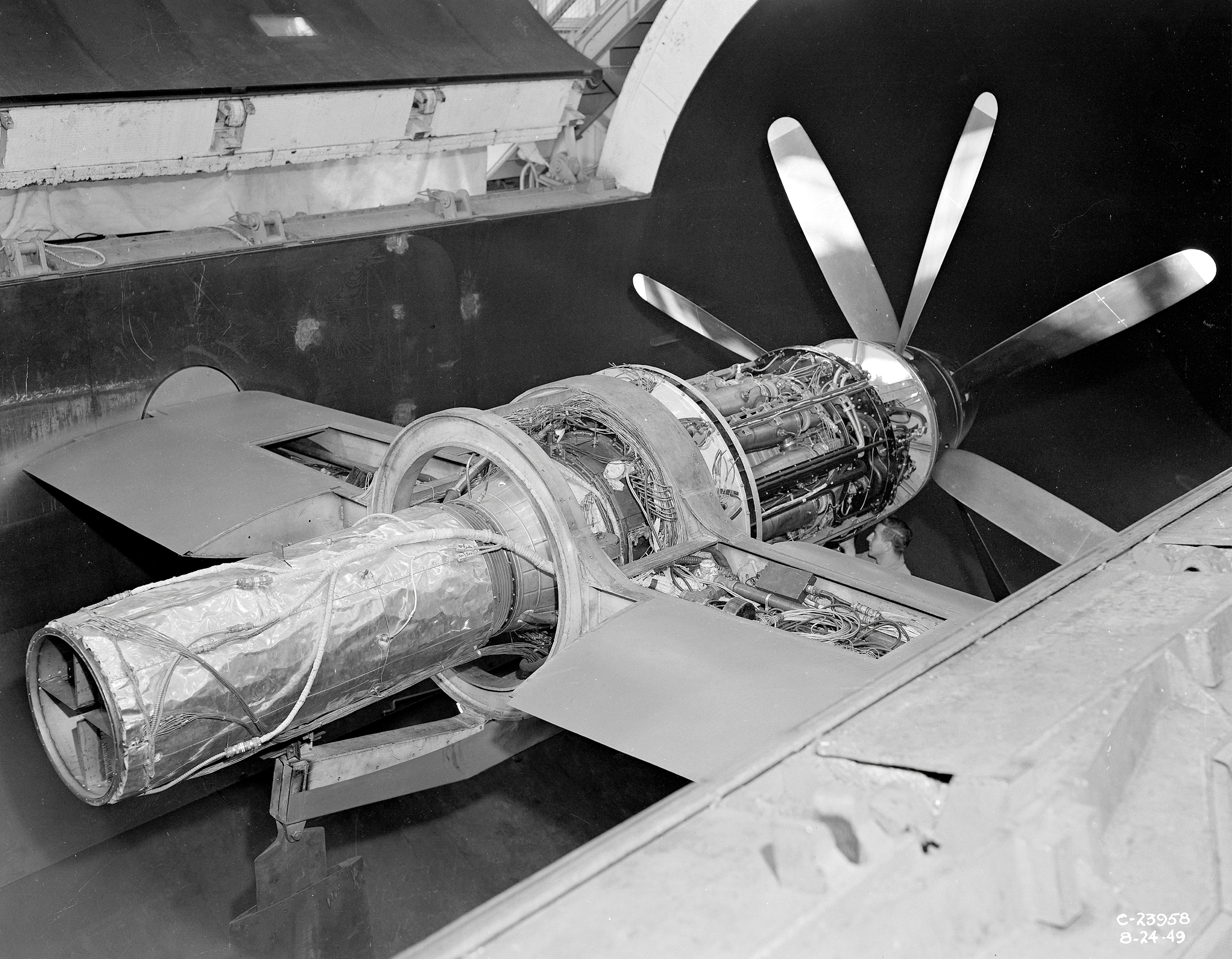 Armstrong-Siddeley Python turboprop engine in the AWT test section