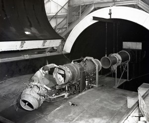 Damaged engine in test section.