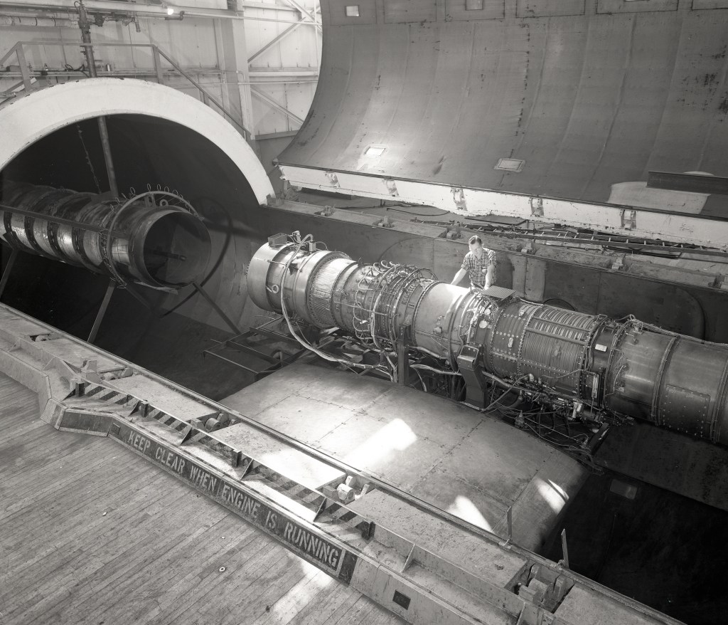 Mechanic with J71 in AWT test section.