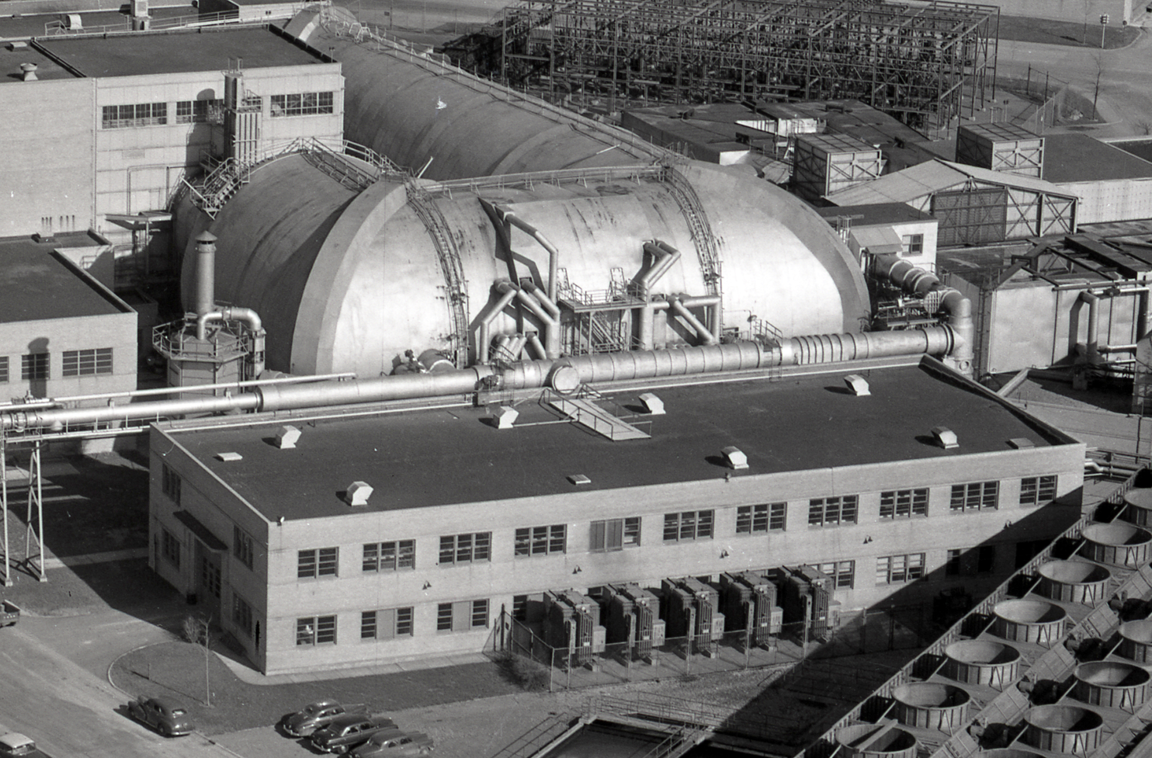 Aerial view of AWT and its cooling tower
