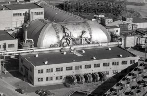 Aerial view of AWT and its cooling tower