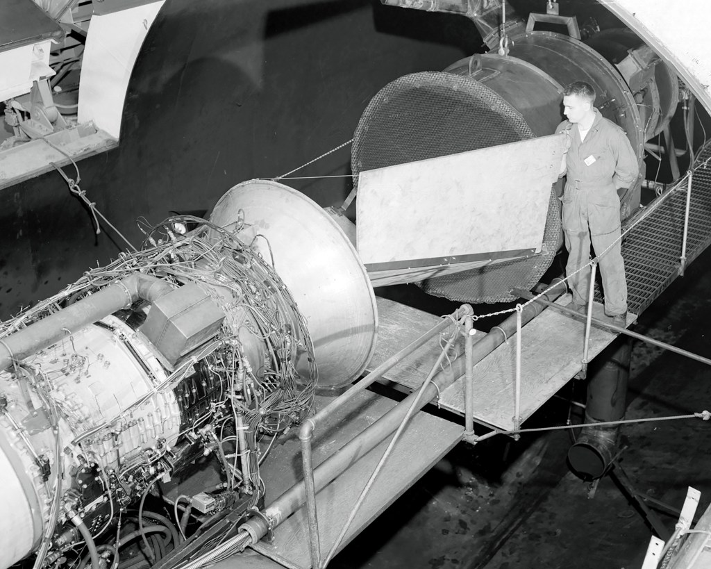 Mechanic with J71 in AWT test section.