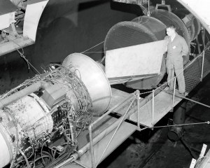 Mechanic with J71 in AWT test section.