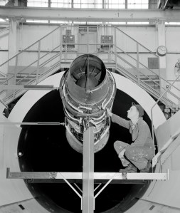 Pratt & Whitney J57 engine installed in the Altitude Wind Tunnel test section.