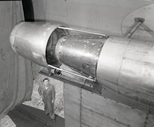 Pratt & Whitney J57 with a General Electric nozzle tested in the Altitude Wind Tunnel