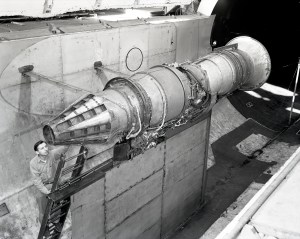 Pratt & Whitney J57 with a General Electric nozzle tested in the Altitude Wind Tunnel