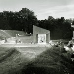Exterior view of the Rocket Engine Test Facility in the evening.