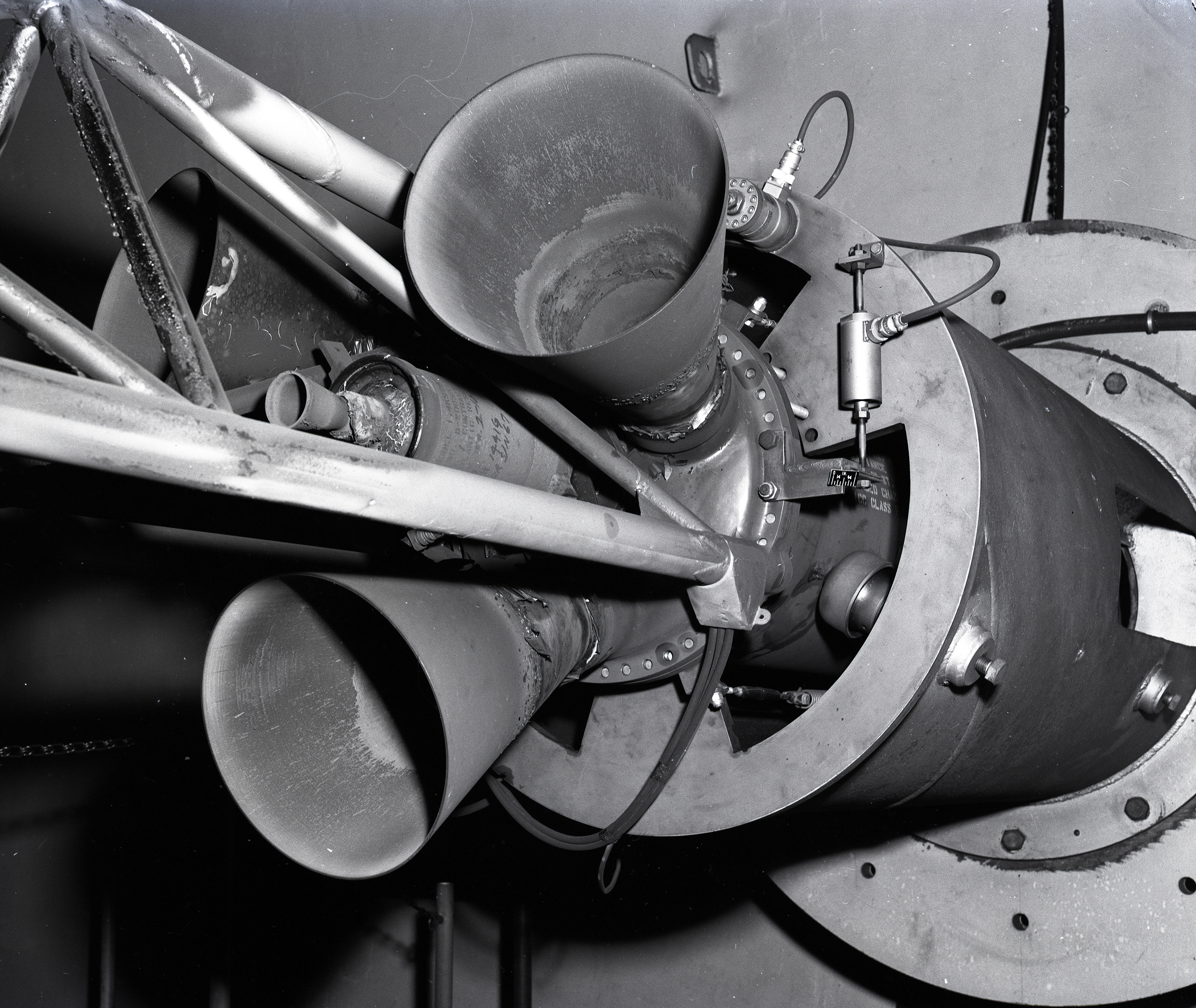 Closeup view of escape tower rockets