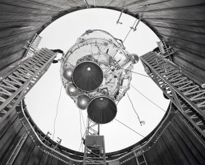 A 100 foot crane is used to lower a Centaur 6A into the SPC No. 1.