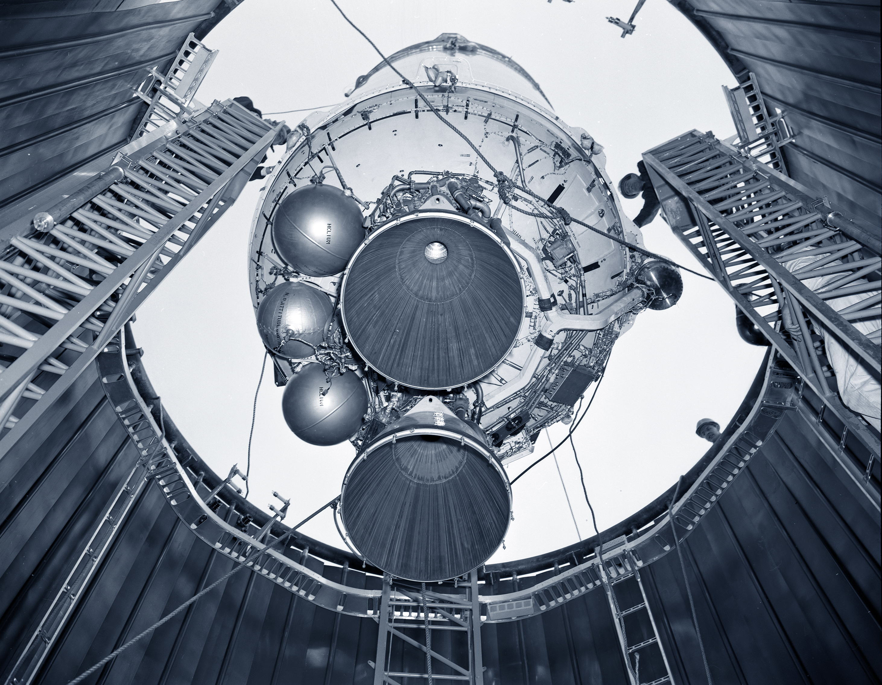 View from below as Centaur is lowered into chamber