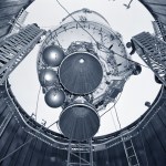 View from below as Centaur is lowered into chamber