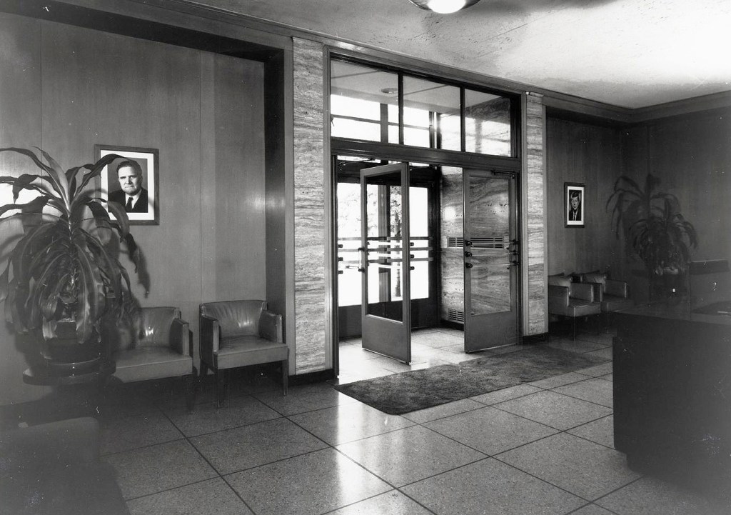 Glass doors and lobby.