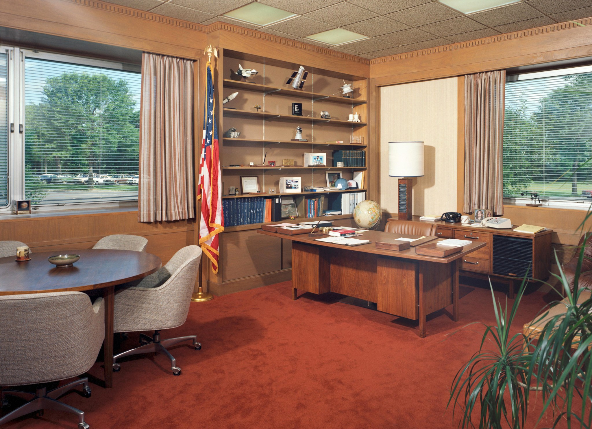 Office with desk and bookcase.
