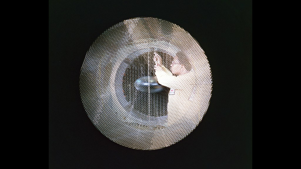 Researcher behind screen adjusts drive motor