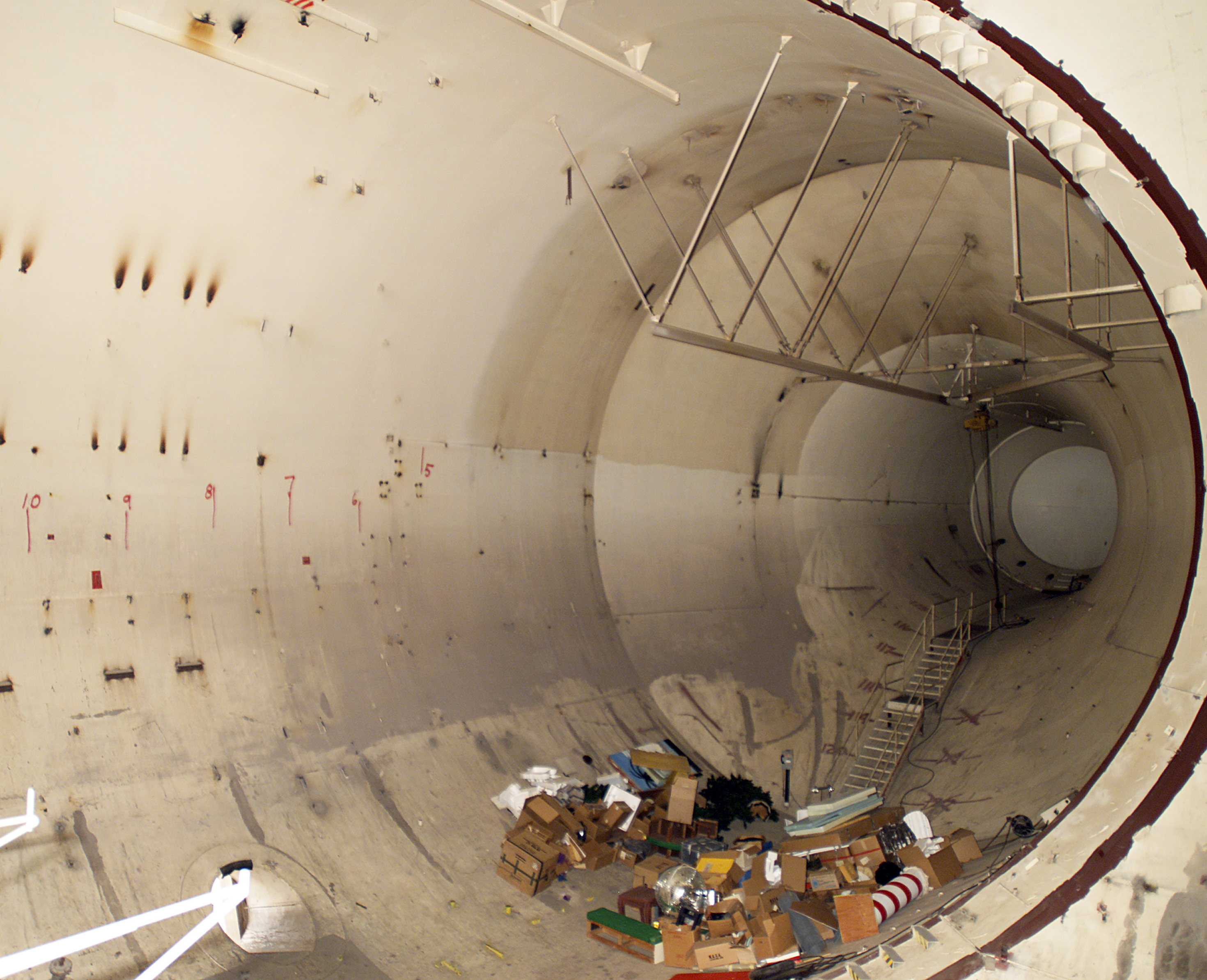 Interior of tunnel used as storage for materials for the NASA Lewis Christmas Club