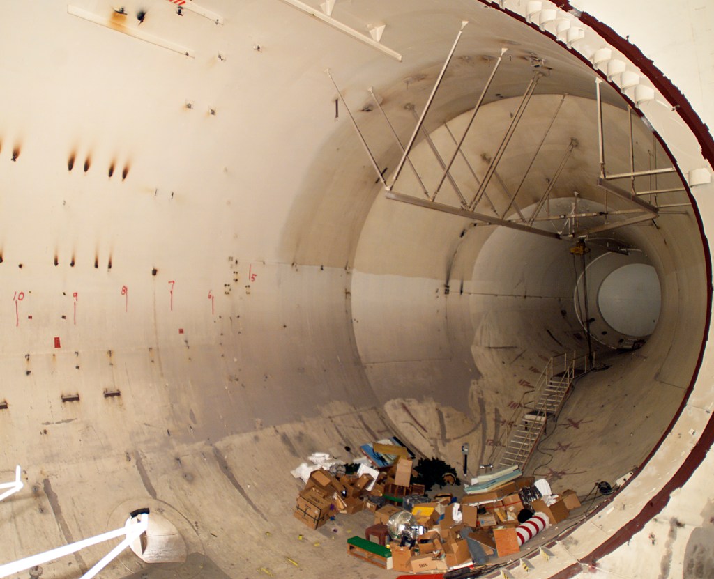 Interior of tunnel used as storage for materials for the NASA Lewis Christmas Club