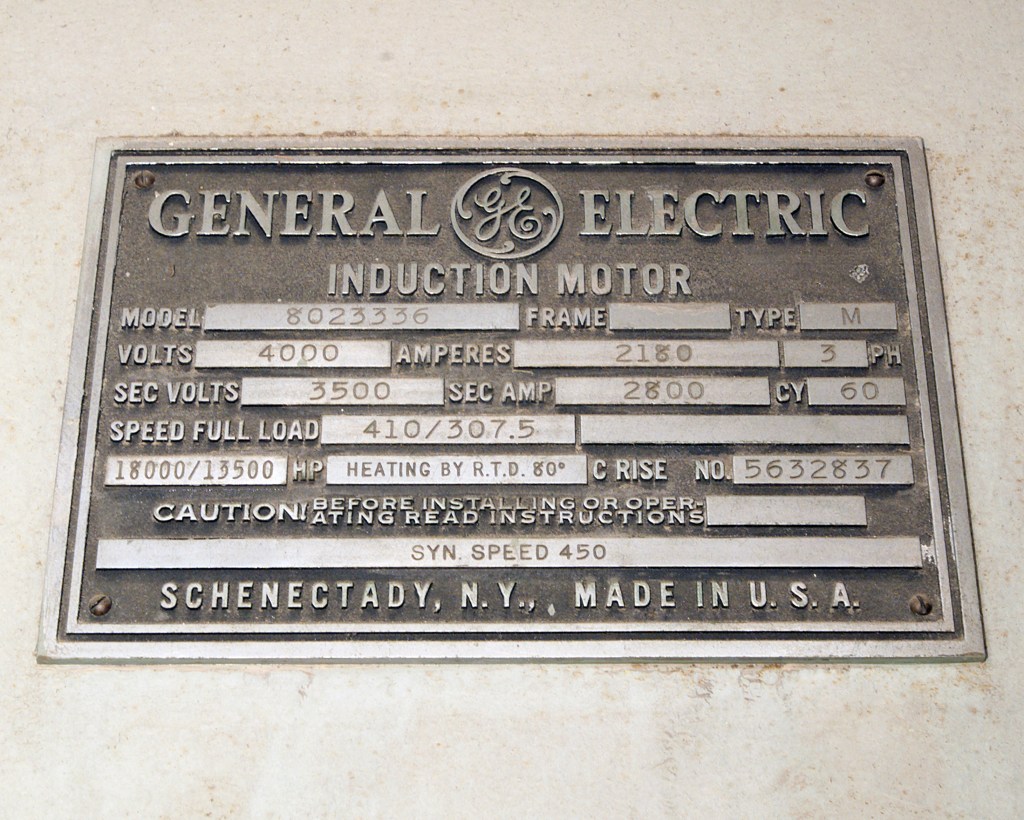 A close-up view of the face plate for the AWT's General Electric induction motor