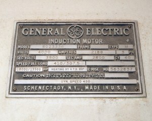 A close-up view of the face plate for the AWT's General Electric induction motor