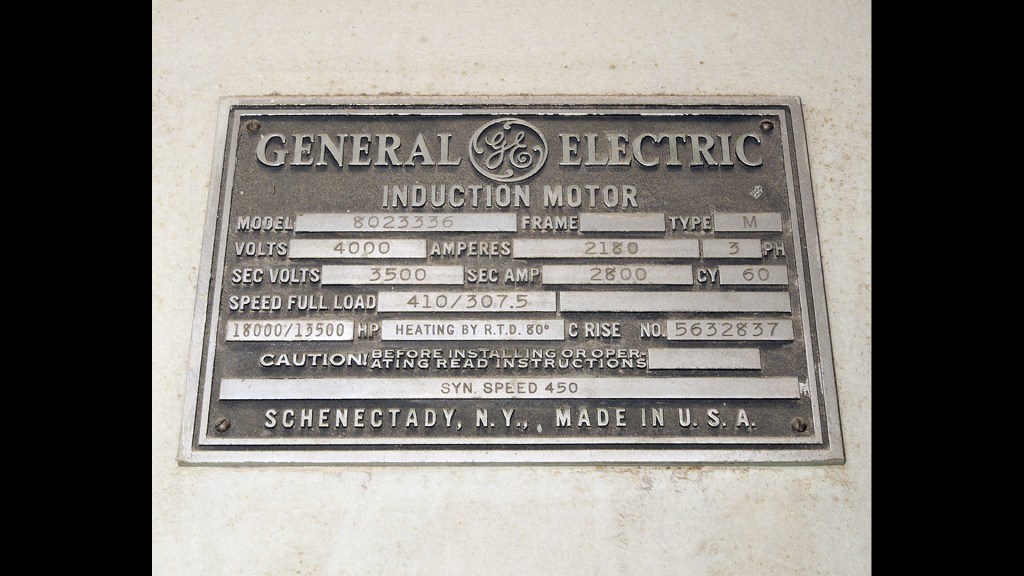 A close-up view of the face plate for the AWT's General Electric induction motor