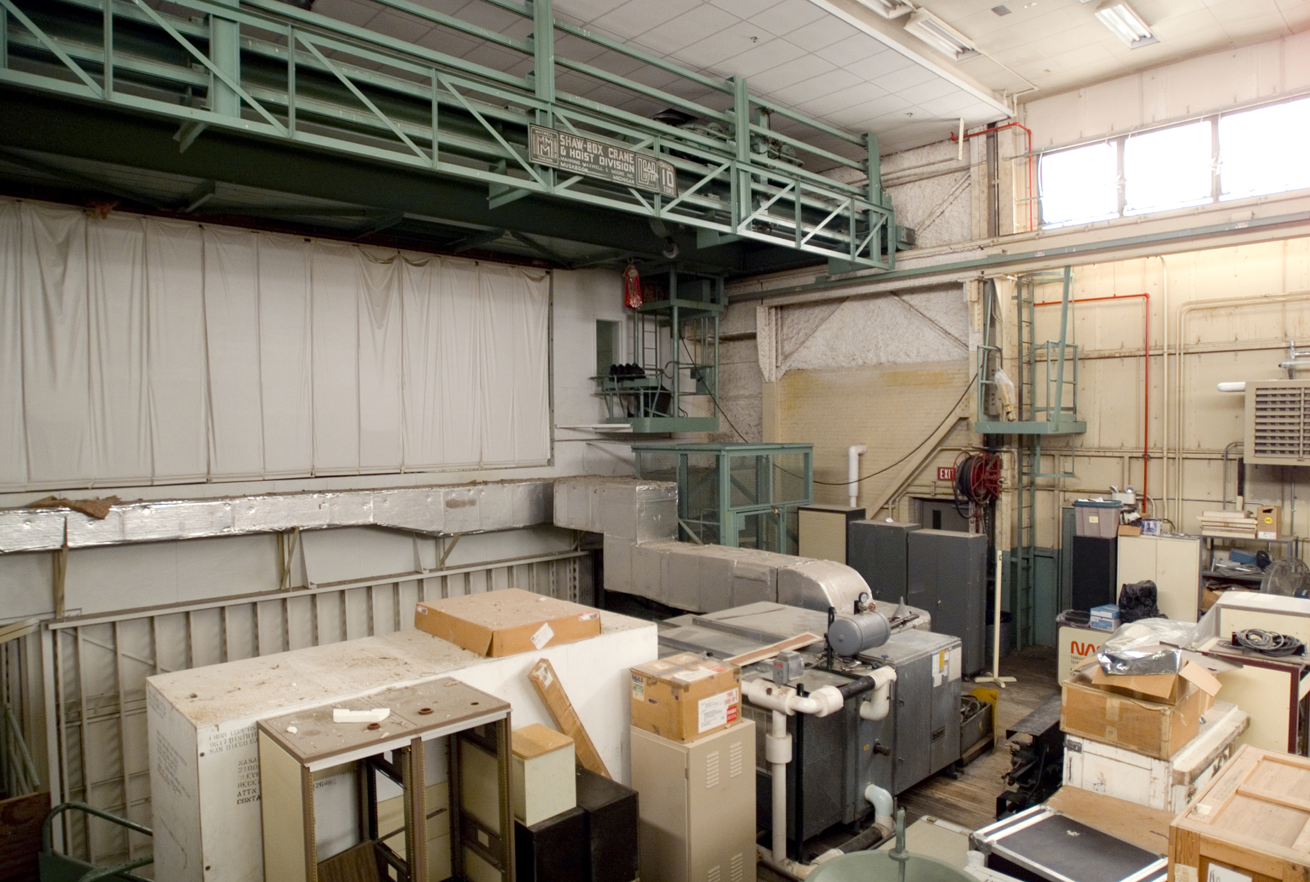 Interior of former AWT test chamber used as store room
