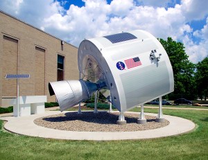 Capsule model on display outside.