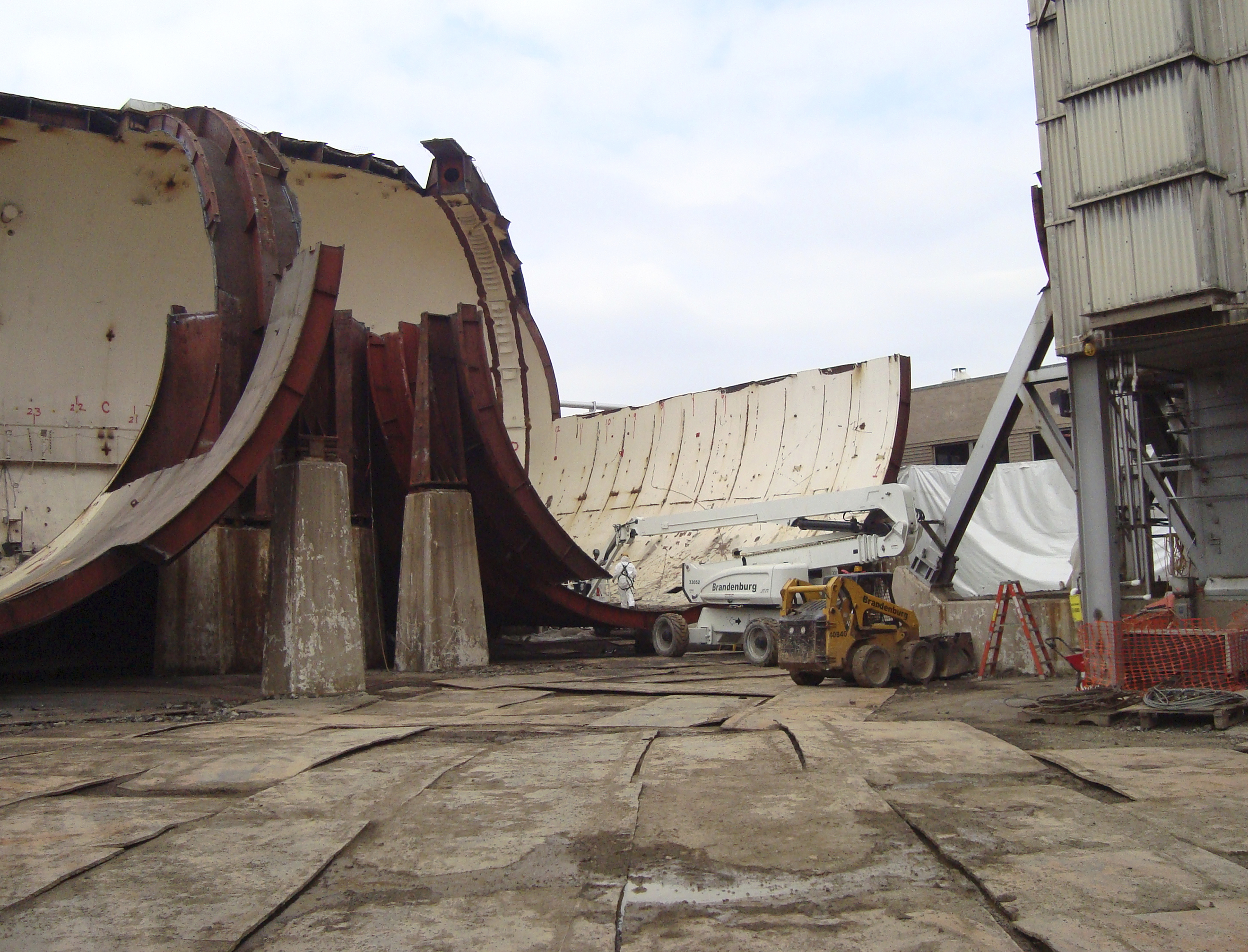 AWT demolition site with steel plates on the ground