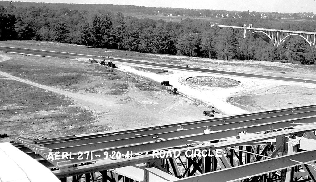 View down on roads being constructed.
