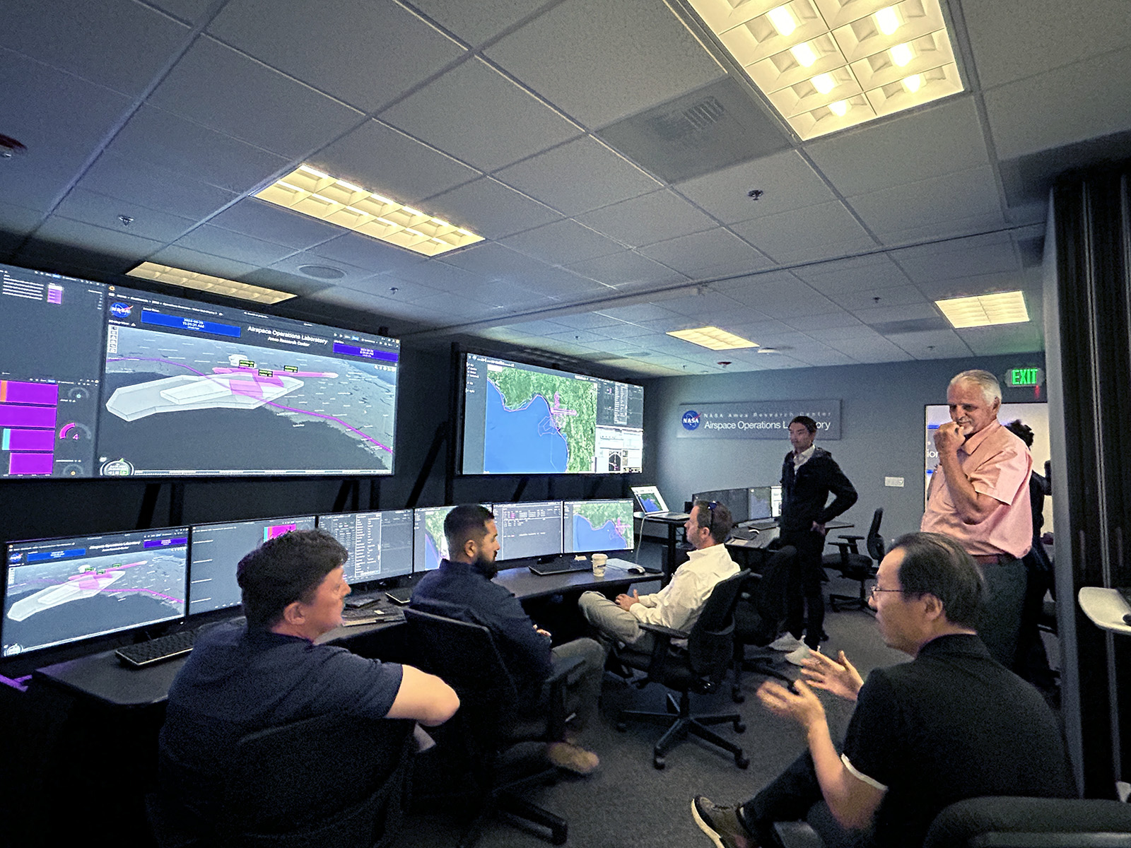 Researchers from the Airspace Operations Laboratory (AOL) during an Upper Class E Traffic Management (ETM) study.