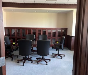 Empty office with meeting table.