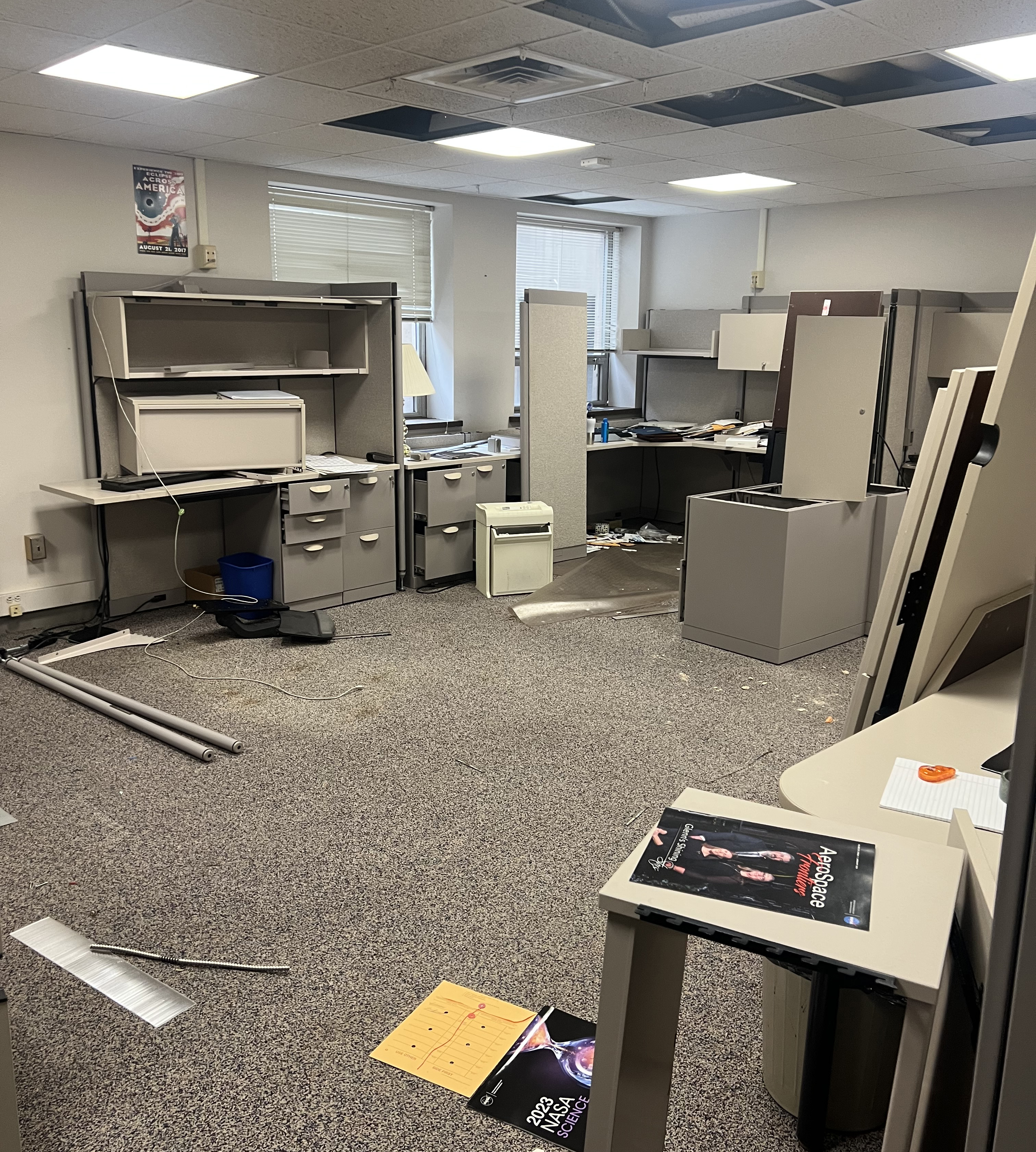 Empty office in disrepair.