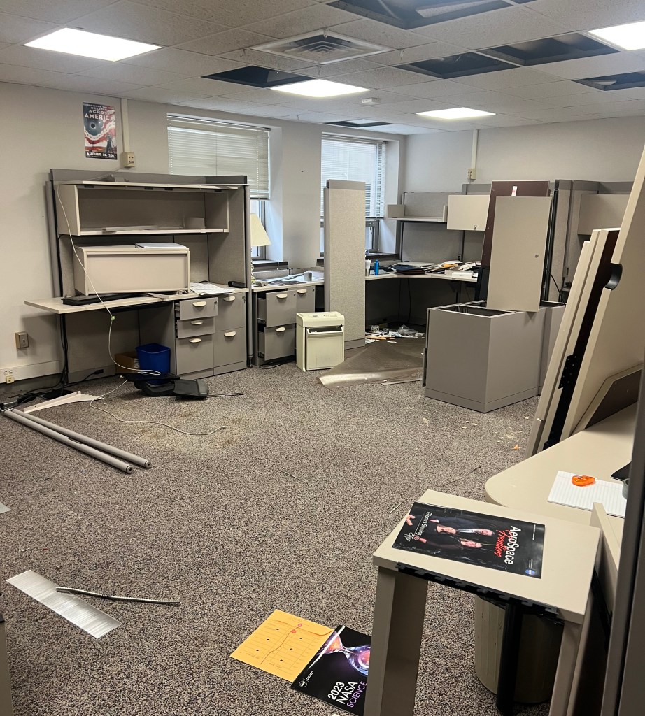 Empty office in disrepair.