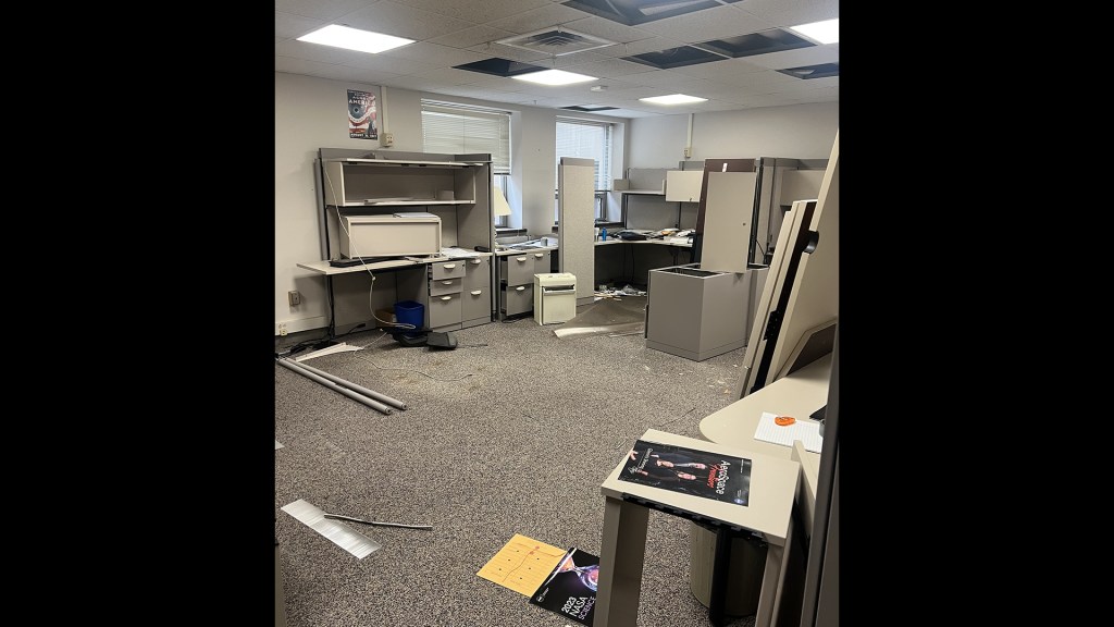 Empty office in disrepair.