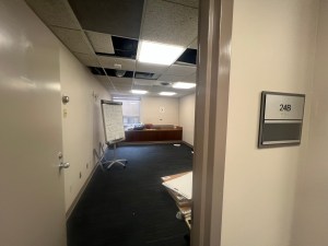 View through door into empty office.