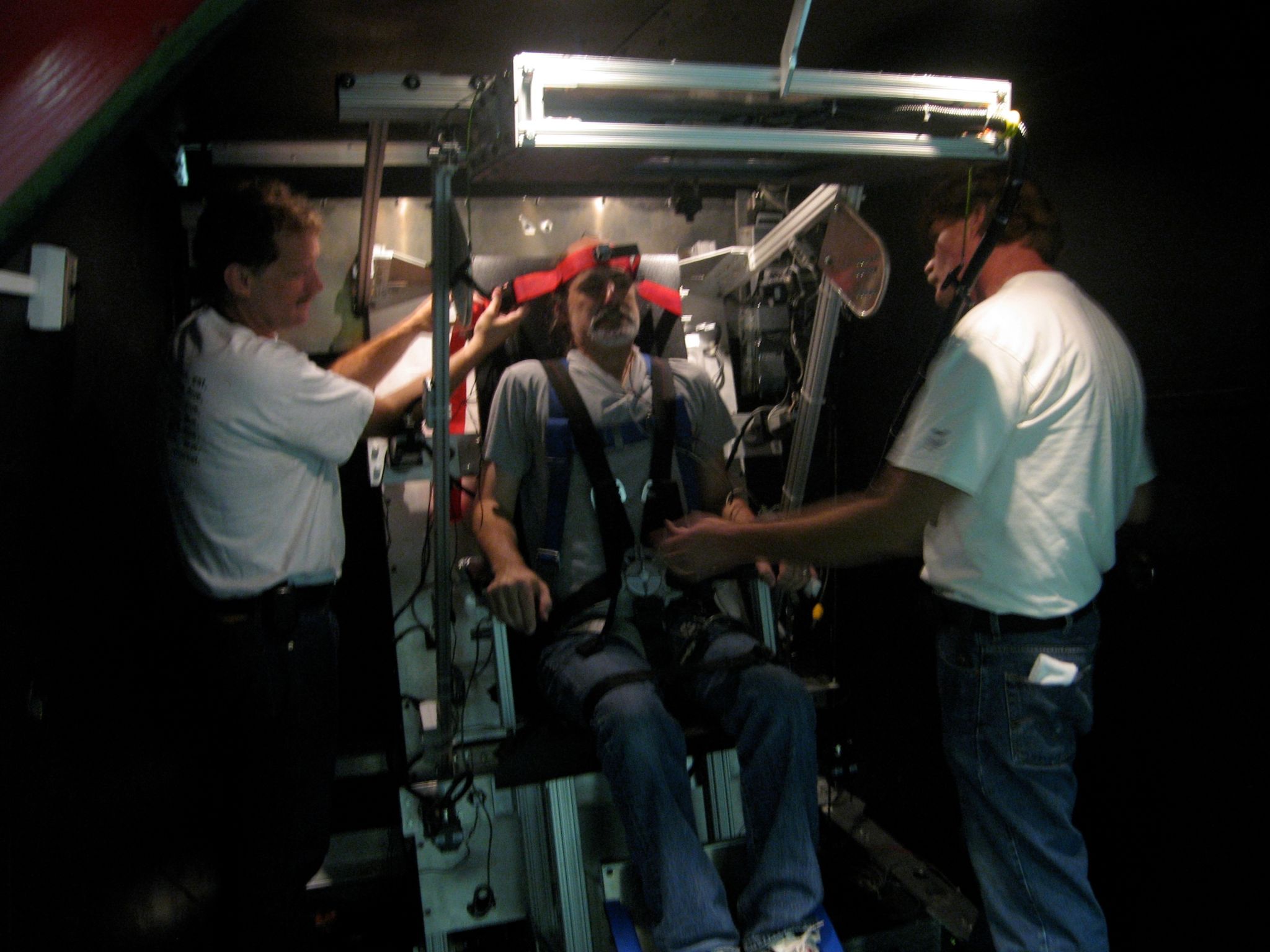 The Human Vibration Laboratory's "Vibration Chair" being used inside the NASA Ames 20-G Centrifuge to emulate the concurrent G-loading and vibration of rocket launch.
