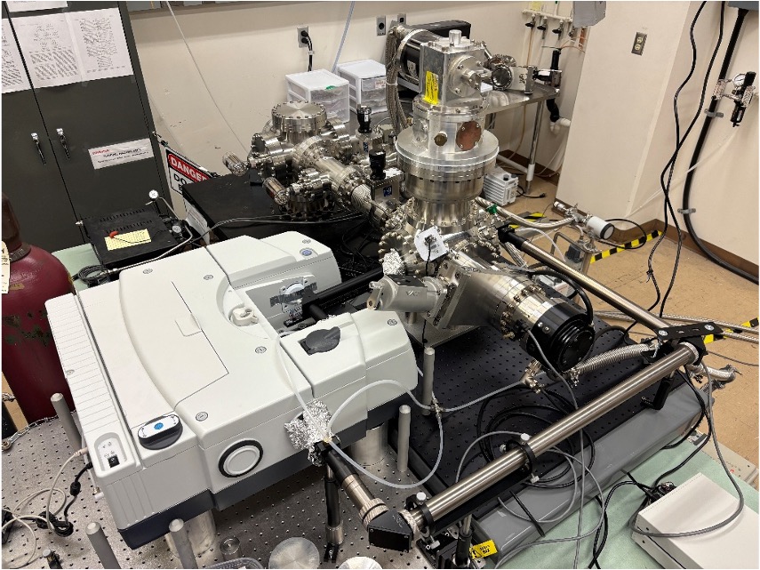 Image of the Matrix Isolation/Optical Constants of Ices (MIOCI) System at NASA Ames. The image shows lab equiptment.