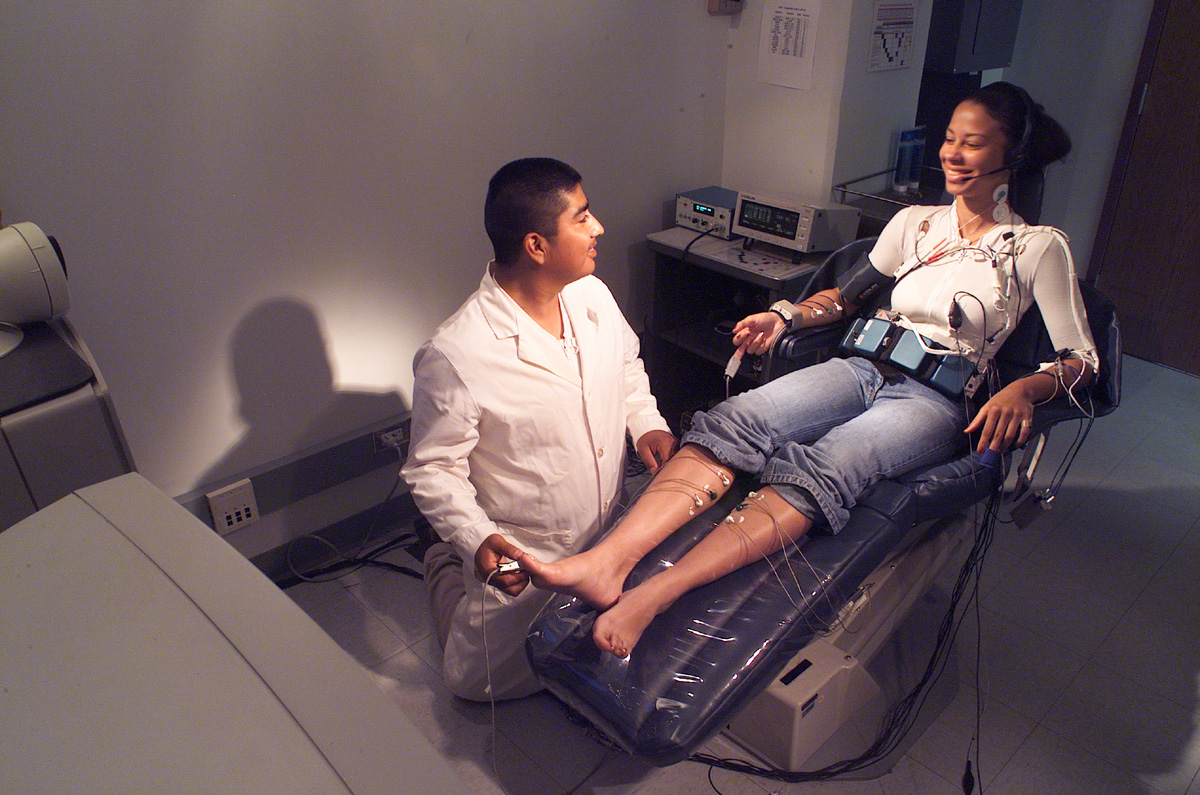 2 research subjects during a study on the Autogenic Feedback Training Exercise (AFTE).