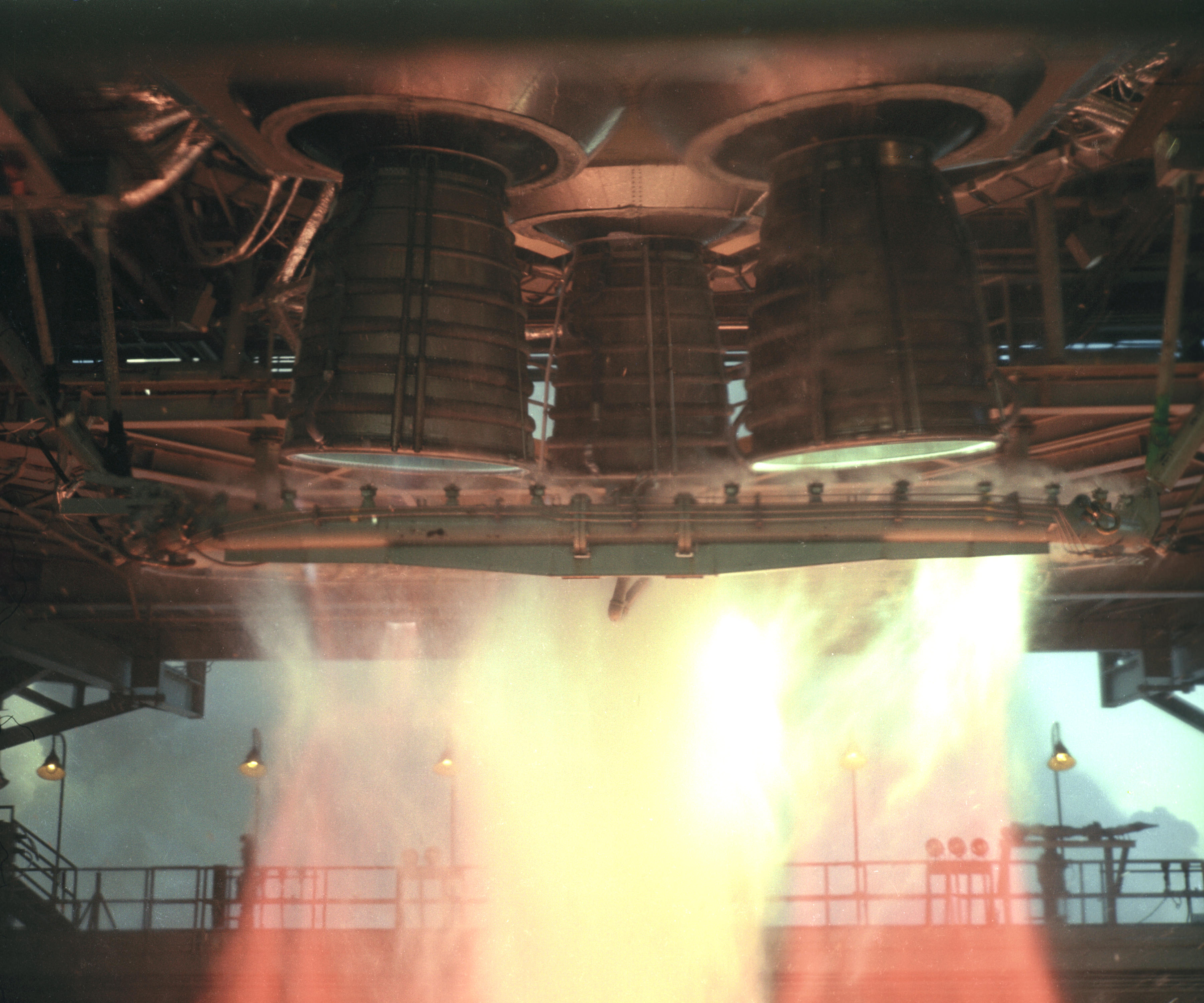 shuttle orbiter’s three-engine configuration on the B-2 side of the Thad Cochran Test Stand