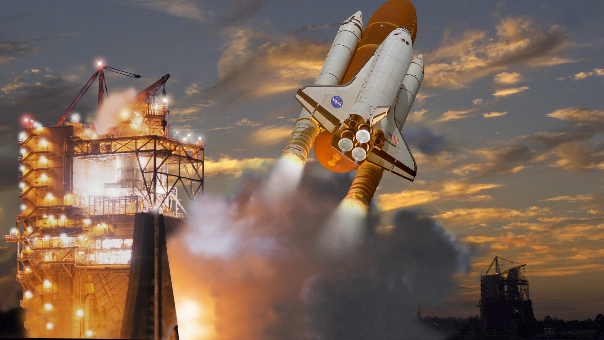 photo collage featuring the A-2 Test Stand and a space shuttle launch