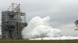 space shuttle flight engine No. 2061 sends vapor into the sky during test