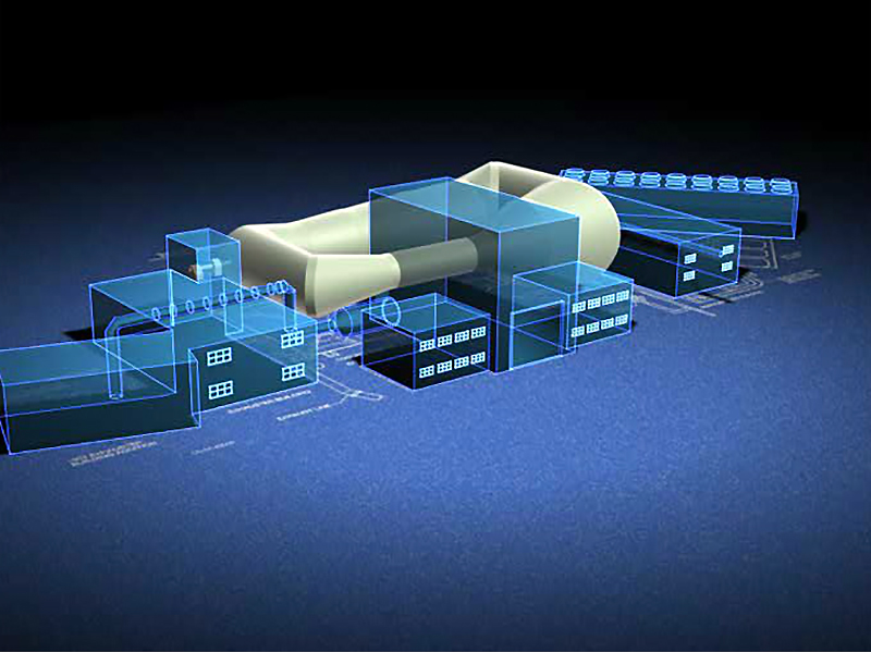 Isometric illustration of wind tunnel complex.